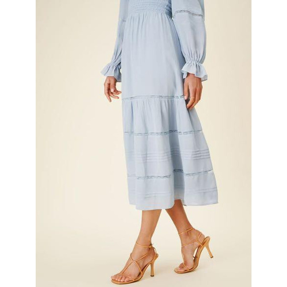 Reformation Jessy Dress Smocked Midi Dress Mineral Blue Boho Women's Size 6 - Picture 6 of 16